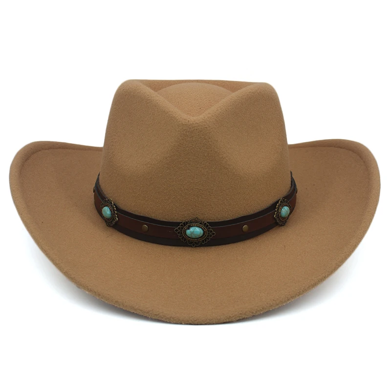 Men Women Wool Blend Western Cowboy Hats Wide Brim Sunhats Party Travel Sombrero Outdoor Caps Classical Retro Adjustable Size