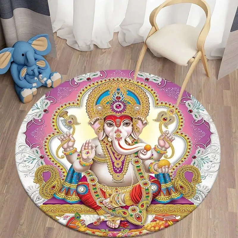 

Indian Ganesha Pattern Round Carpets for Living Room Bedroom Soft Floor Mat Bohemian Room Non-slip Carpet Home Decor Rug