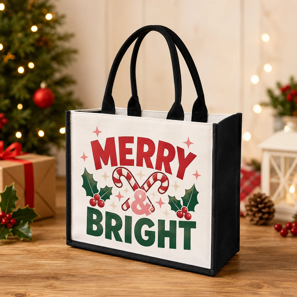Customized Christmas Canvas Tote Bag Large Capacity Eco-friendly Carry Bags Design Text Word Holiday Gift Bag For Friends Family