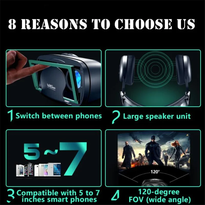 ไร้สาย Virtual Reality VR แว่นตา IMAX หน้าจอขนาดใหญ่ 3D ภาพยนตร์ Google กล่องกระดาษแข็ง VR ชุดหูฟังสําหรับ 5-7 "โทรศัพท์ + 2.4G จอยสติ๊กเกม
