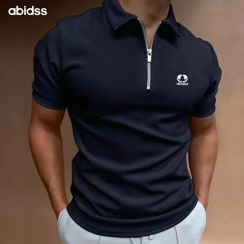 2025 Men's Zipper collar Polo shirts Casual Lapel T-shirts Plus Size tops breathable loose Running Shirts Street wear summer