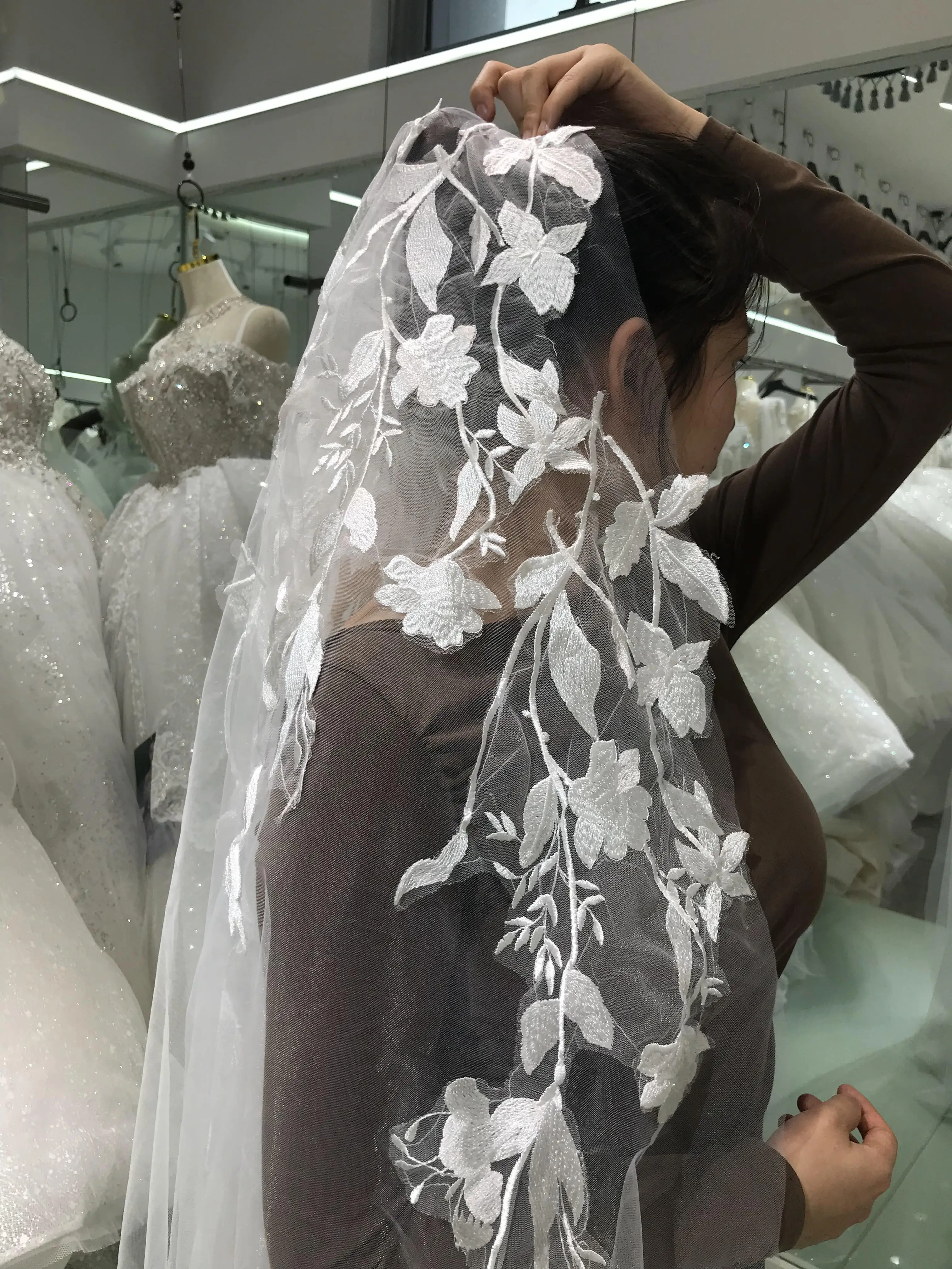 Kisswhite Lace one layer bridal veils high quality cheap Long bridal veils