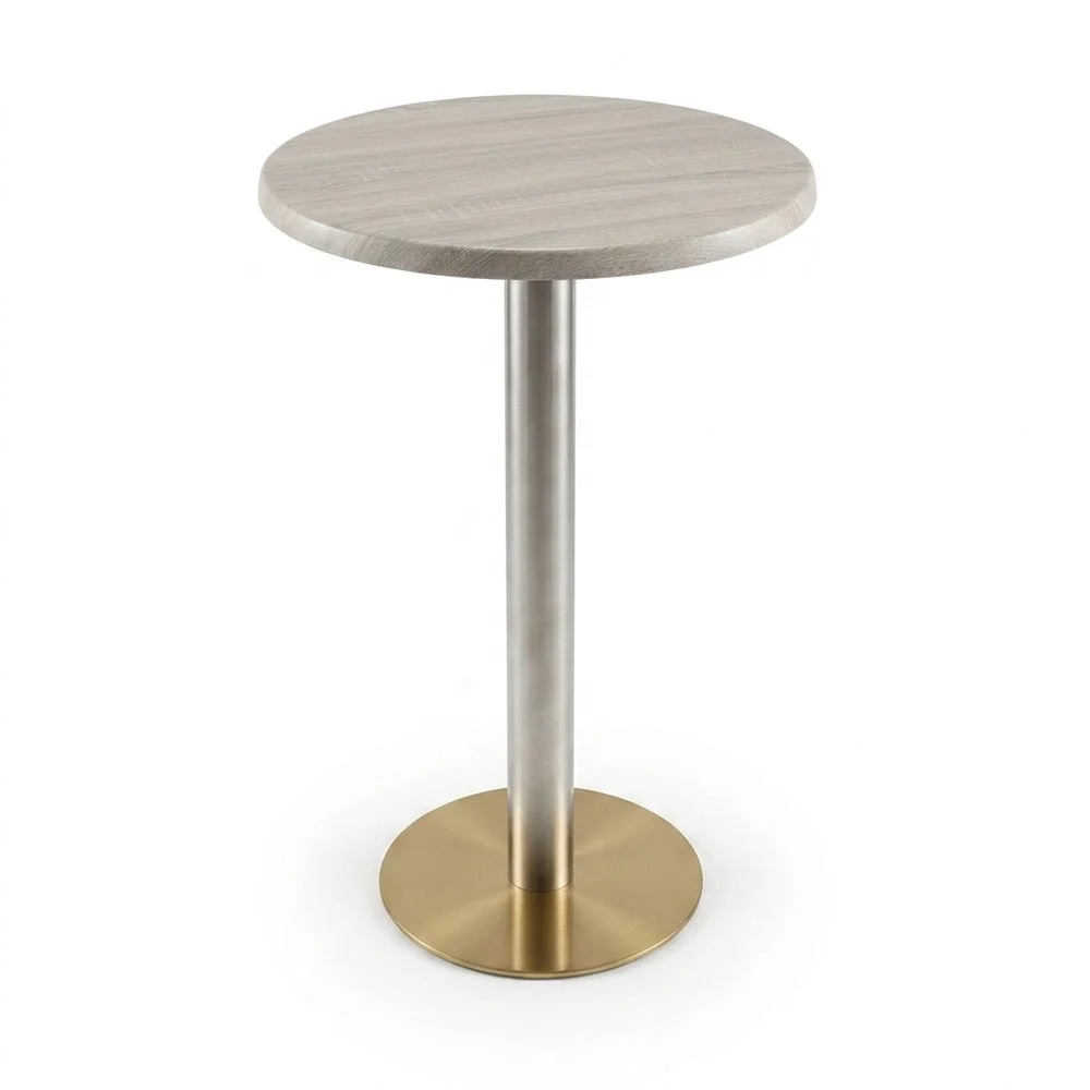 ab-Modern Stainless Steel Bar Tables Round Bar Counter Table for Hotel Outdoor Terrace Party and Office Building Coffee Area