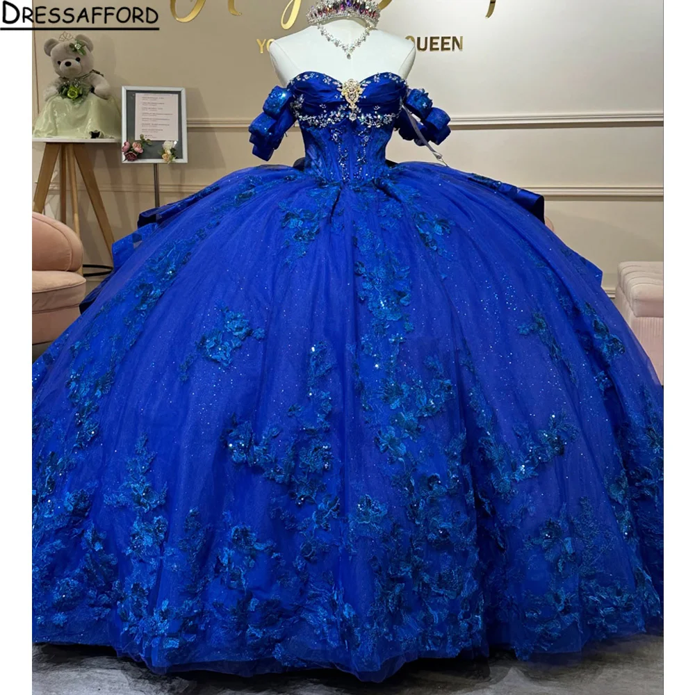 

Скромные тюлевые платья Quinceanera для 15-летних аппликаций с открытыми плечами, со складками на шнуровке, бальное платье принцессы по индивидуальному заказу