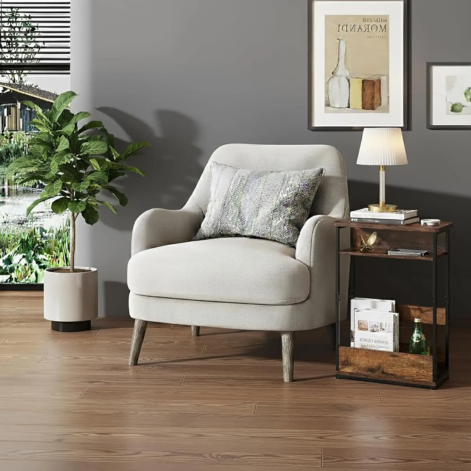 طاولة جانبية رفيعة من 3 طبقات مع رف تخزين، طاولة نهاية ضيقة حديثة للمساحات الصغيرة، بني #5