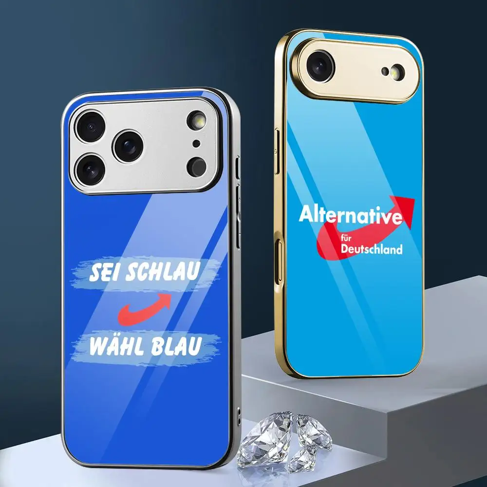 Alternative Afd Germany Phone Case For iPhone 17 16 15 14 13 Pro Max Plus Electroplated Metal Case Glass Back Cover