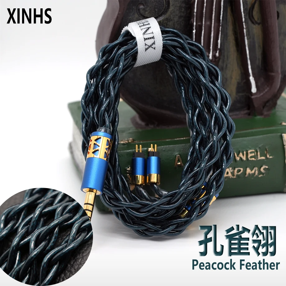 Kabel upgrade headphone XINHS S139 Peacock Feather 4-inti kelas audiophile 7N tembaga kristal tunggal murni tebal