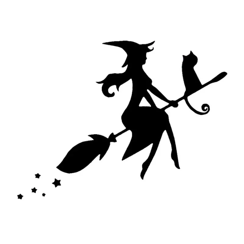 Flying Broom Witch Car Beauty Sticker Cat Vinyl Decal Star Cover Scratches 16.1 * 12CM