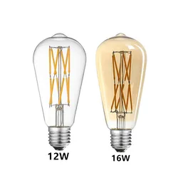 LED ST64 12W 16W DC 220V Warm White Yllow 2700K Gold Filament Bulb E27 Light Vintage Edison Lamp Retro Gold Glass Appearance