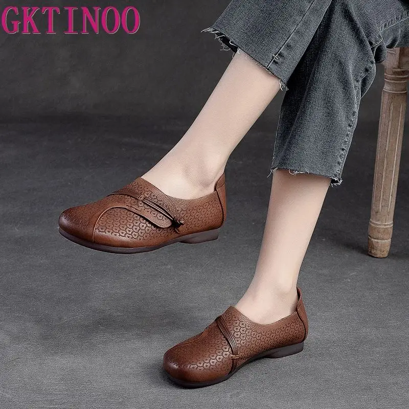 GKTINOO 2024 Fashion Women Shoes Genuine Leather Loafers Women Casual Shoes Mother Soft Comfortable Shoes Women Flats Non-slip