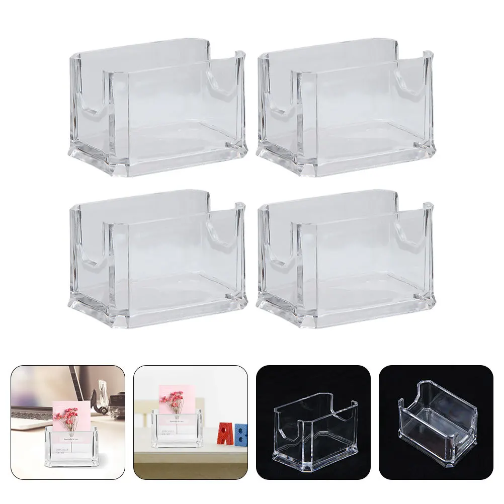 

4Pcs Business Cards Holder Acrylic Card Organizer Desktop Stand Card Storage Box Office Supplies