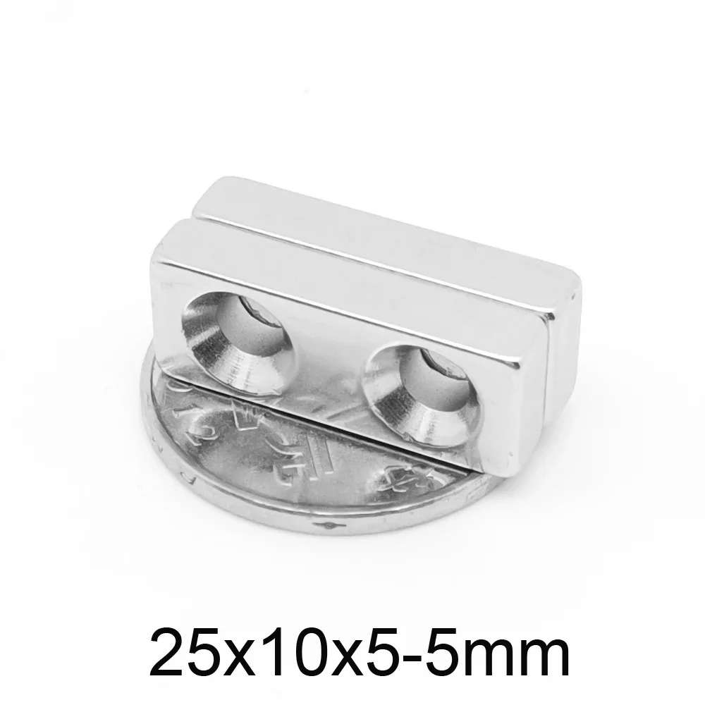 25x10x5-5mm Countersunk Hole 5mm Block Permanent Neodymium Magnet 25x10x5-5 Search Magnet Strong 25*10*5-5