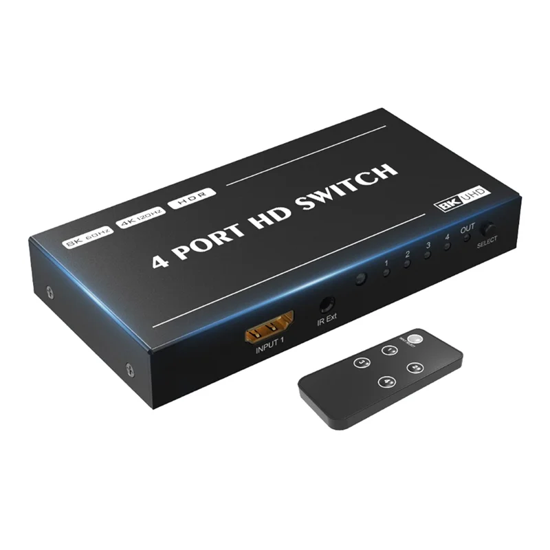 

8K HD коммутатор 4 порта HDMI-совместимый коммутатор 4 в 1 разветвитель 8K 60 Гц игровой проектор домашний конвертер
