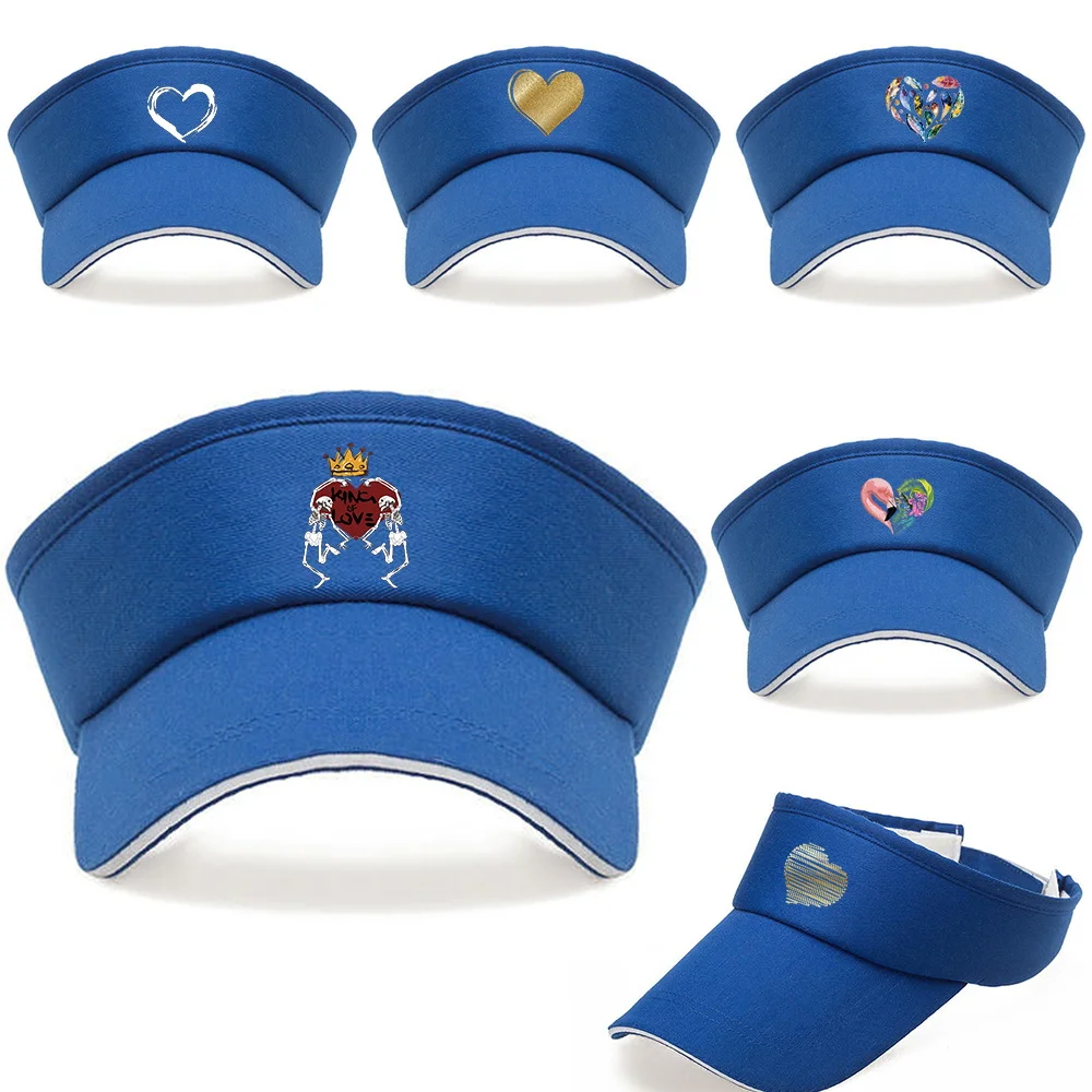 Fashion Baseball Caps Unisex Empty Top Sports Sun Visor Love Print Adjustable Back Strap Cap for Golf Tennis Jogging Sport