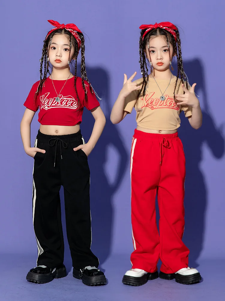 Cool T Shirt Jogger Children Ballroom Jazz for Girls Dancewear Street Dance Wear Stage Outfits Dancing Clothes Hip Hop Costumes