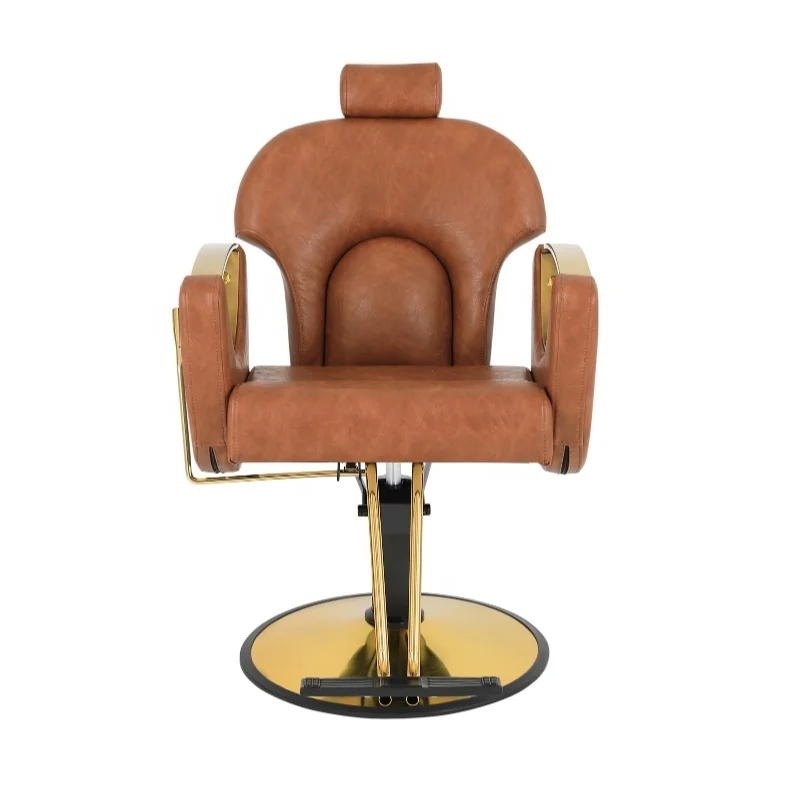 Gold Brown Barber Shop Furniture Lifting Salon Chair for Hairdressing Leather Chair for Barber