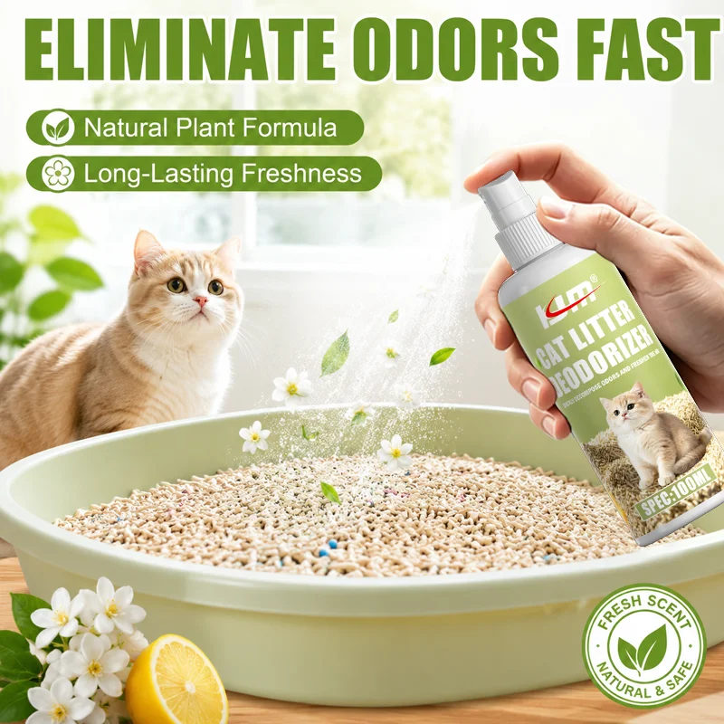 KJM Cat Litter Deodorizer Spray 100ml Pet Odor Eliminator Litter Box Freshener Urine Smell Remover For All Cat Litter