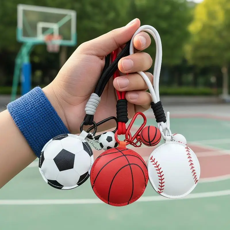 Sports Ball Shaped PU Keychain With Durable Lanyard Cute Pendant For Sports Fans Bag Decoration Gift