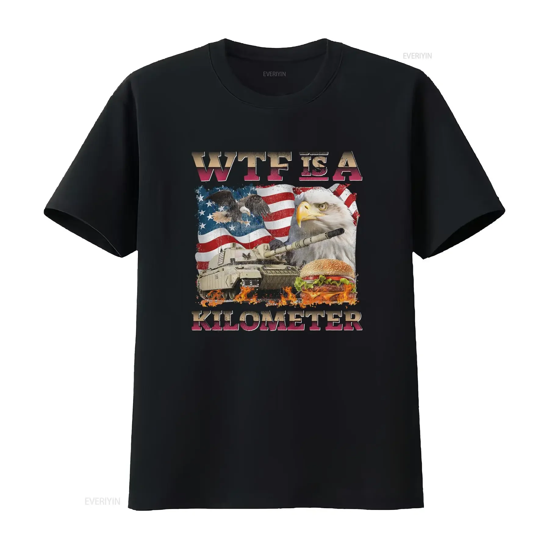 Vintage Funny Patriotic USA Bald Eagle American Flag Tank Hamburger Print Casual Streetwear T Shirt vintage Washed Breathable