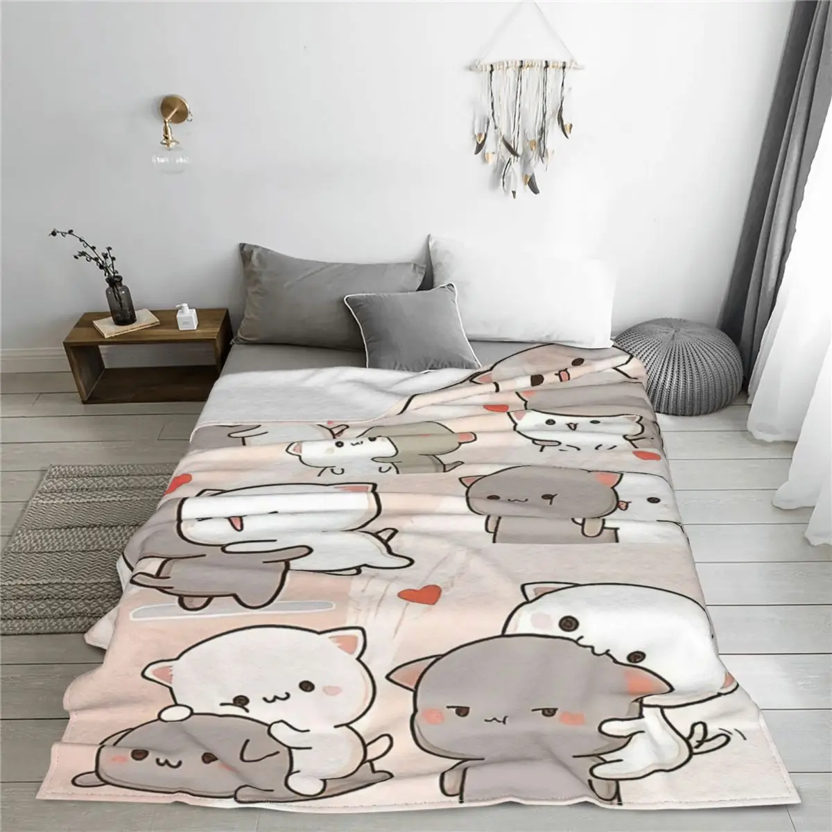 Kawaii Peach And Goma Collage Cartoon Blankets Velvet Decor Mocha Mochi Cat Soft Throw Blanket for Bed Bedroom Plush Thin Quilt