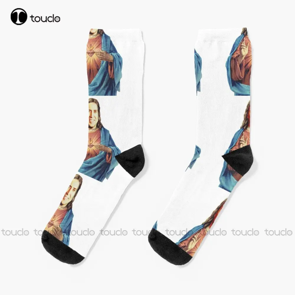 Nicolas Cage Funny Nicolas Meme Socks White Crew Socks Men Fashion Creative Leisure Funny Art Abstract Oil Painting Socks Funny