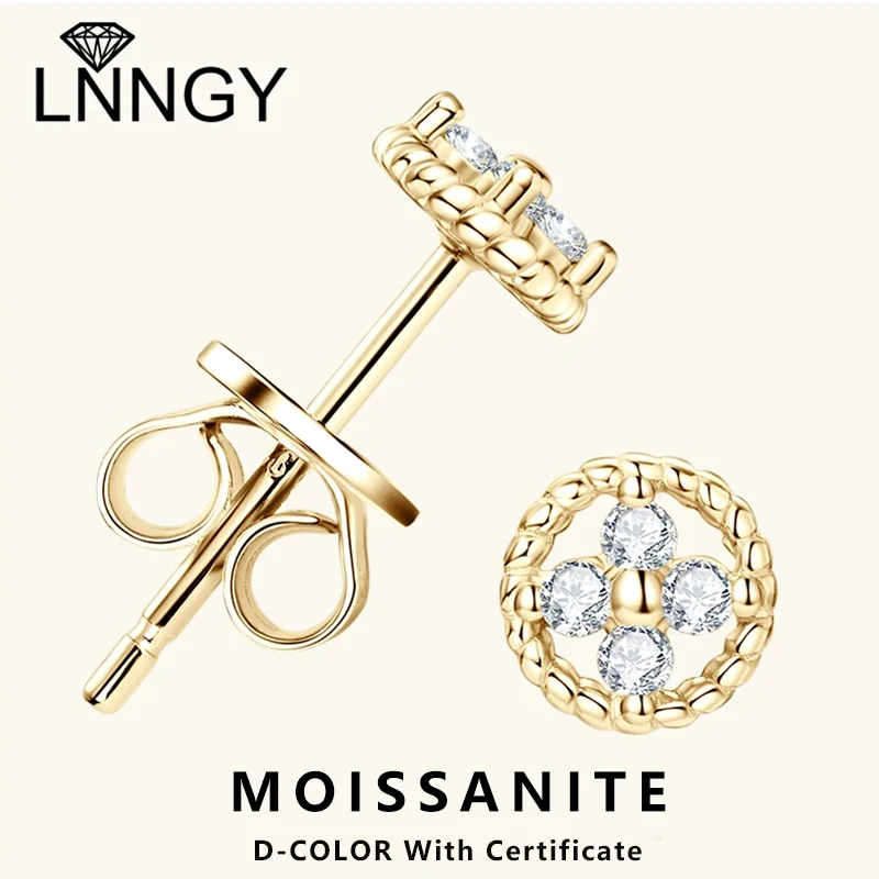 

Lnngy 1,3 мм серьги-гвоздики с муассанитом Pendientes Plata из стерлингового серебра 925 пробы, серьги-гвоздики с цветком на удачу для женщин, повседневные ювелирные изделия, подарок
