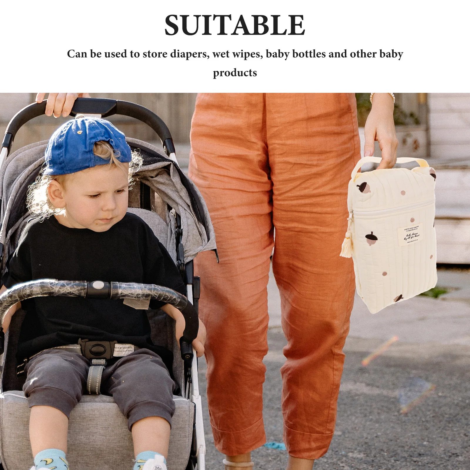 حقيبة تنظيم الحفاضات قابلة لإعادة الاستخدام من القماش القطني حقيبة حفاضات للمناديل والزجاجات والحفاضات والسفر وتخزين المناديل للأم يجب اقتناؤها #3