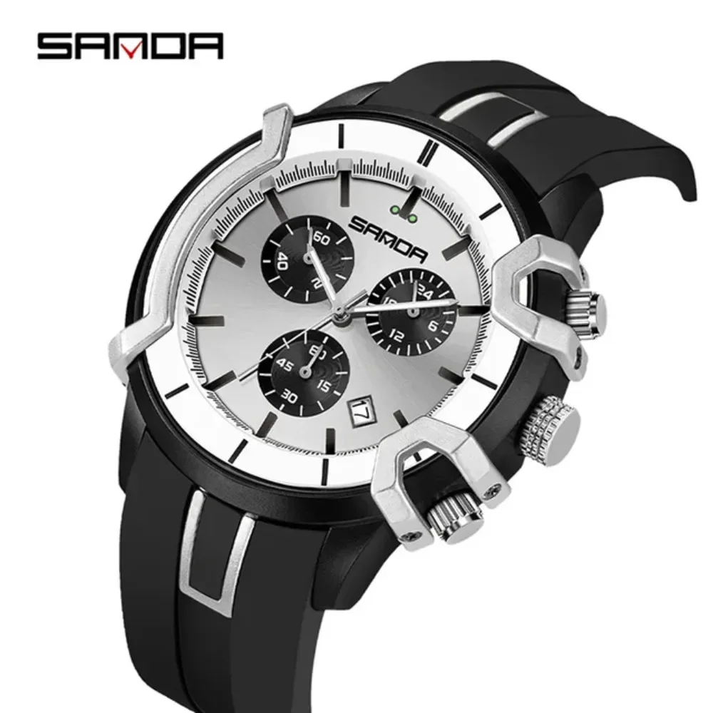 

SANDA New Brand Quartz for Men Fashionable and Minimalist Original Silicone Band Multifunctional Waterproof Date Man Wrist Watch