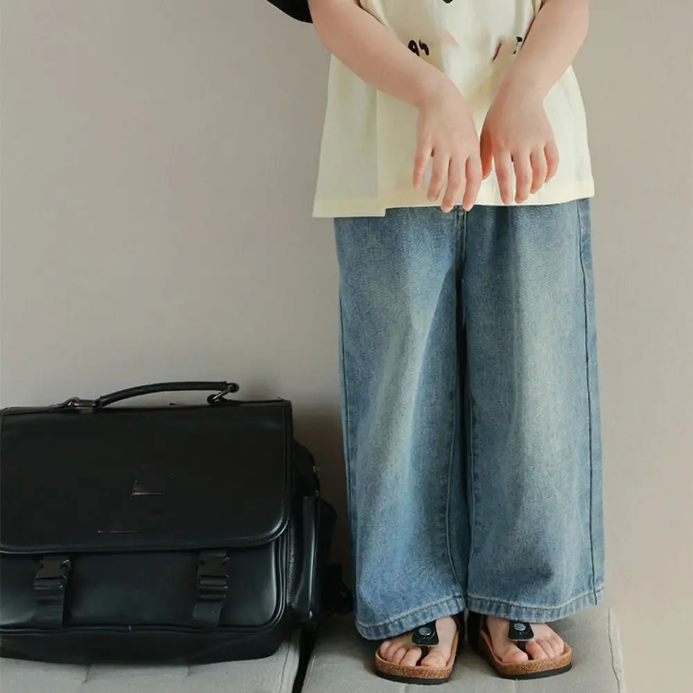 

Милые прямые детские джинсы, свободные детские джинсы с высокой талией Y2K, широкие ковбойские штаны, джинсовые брюки для маленьких девочек, подарок для девочек