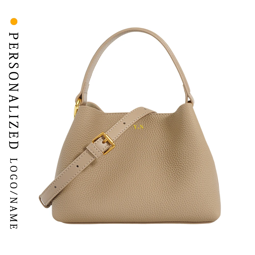 

Free Custom Letters 2025 New Genuine Leather Women's Carrying Basket Bag One Shoulder Slide Mini Bucket Bag High Quality Women's