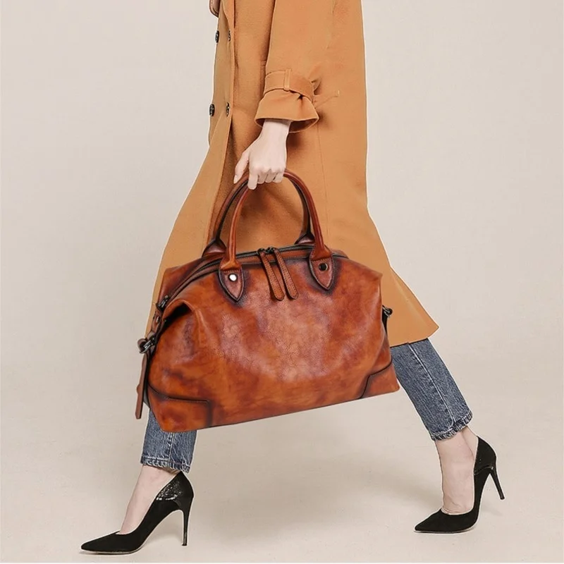 MOTAORA-Bolsa de couro genuíno feminina, bolsa de ombro Boston, couro macio, grande capacidade, viagem, novo, 2022, 2024