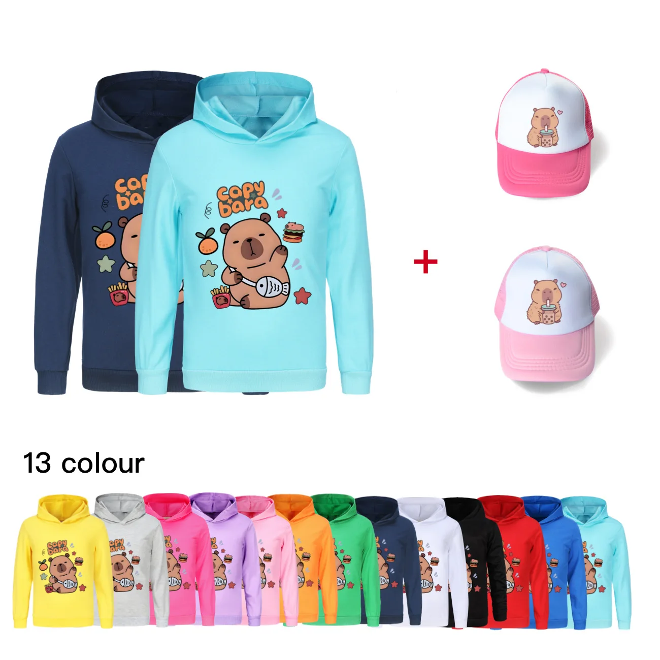 

Cute Copybara Hoodie Kids Lovely Capibara Clothes Boys and Girls Sweatshirt Children Pullover Outerwear&sunhat