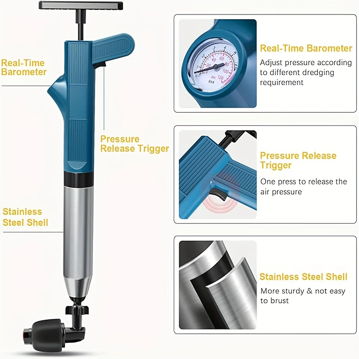 Toilet Plunger High Pressure Drain Plunger Dredge Clog Remover Sewer Pipe Unblocker Air Drain Blaster