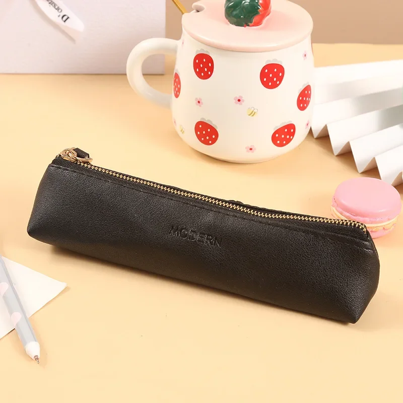 Mini Pencil Bags PU Solid Color Student Supplies Kawaii Zipper Bags Pencil Case Pouch Makeup Bag Cosmetic Bag Organizer Neceser