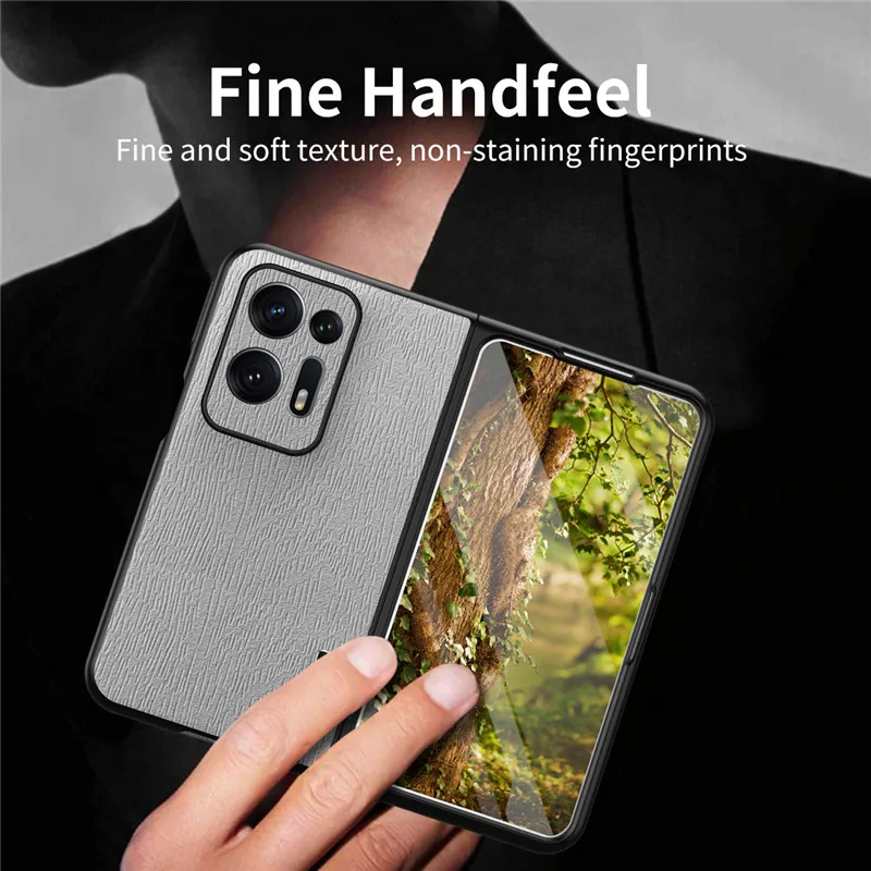 Solid Color Wood Pattern Phone Case For OPPO Find N N2 Coque Shockproof Trees Skins PC Protection Shell Phone Back Cover