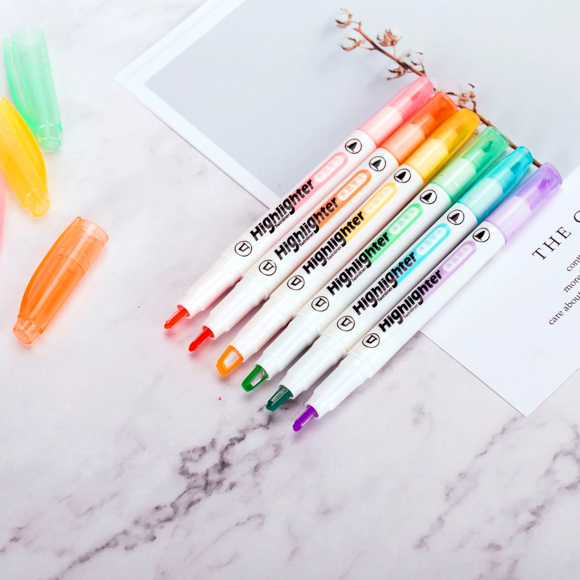 6-Color Double-Head Highlighter Visual Window Highlighter Crystal Pen Head Student Key Mark Macaron Transparent Head