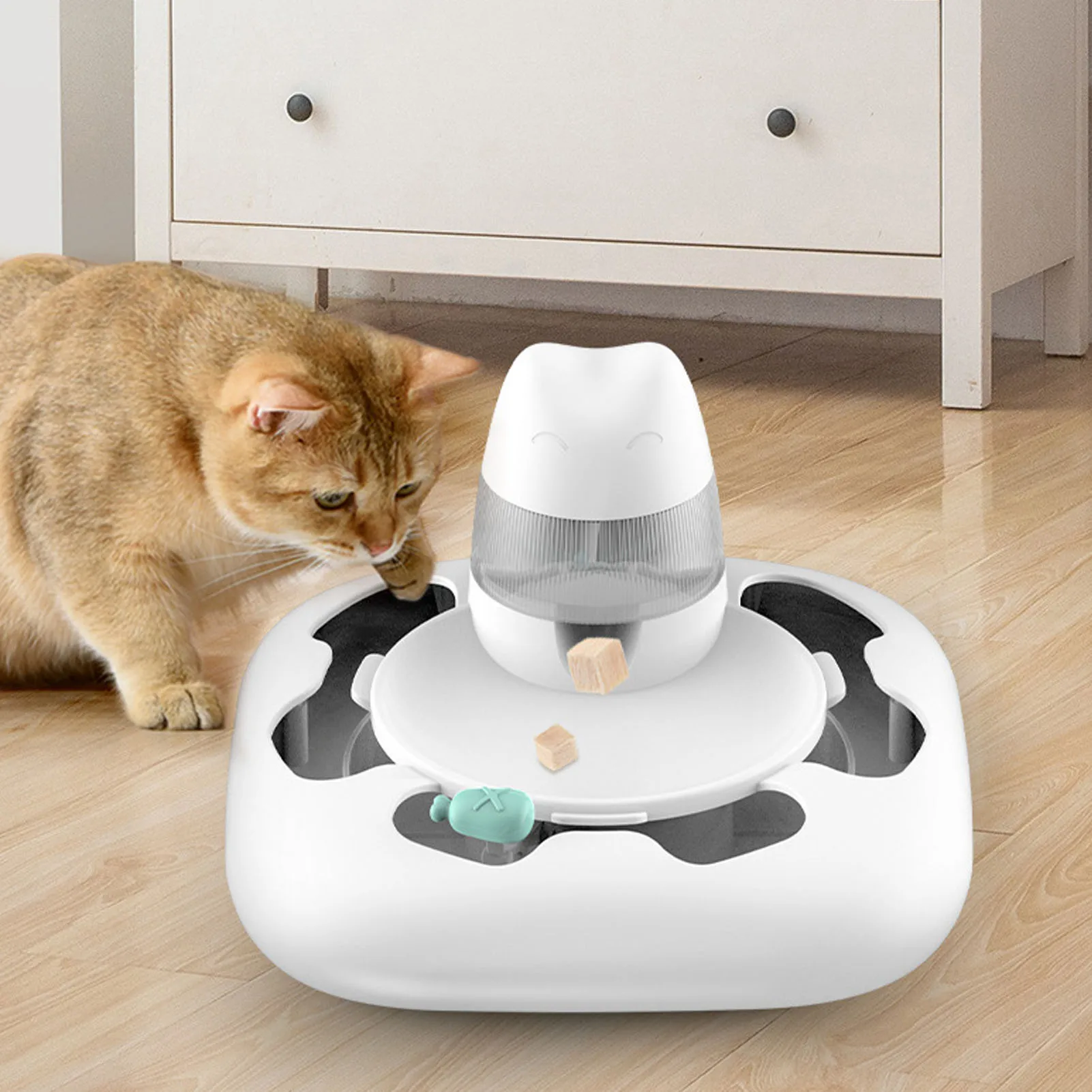 Cat Turntable Treat Toy Interactive Healthy Electric Pet Treat Dispensing Puzzle Toy for Kitten Dog Training