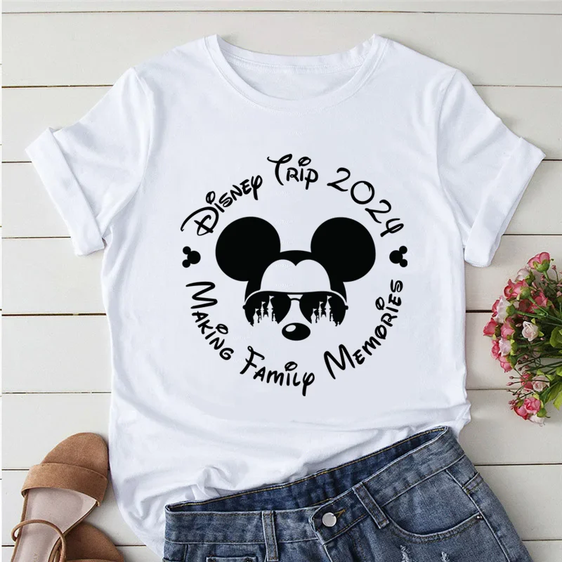 Summer Y2k Women T-shirt Disney 2024 Printed Female Clothing Short Sleeve White Tops Tees