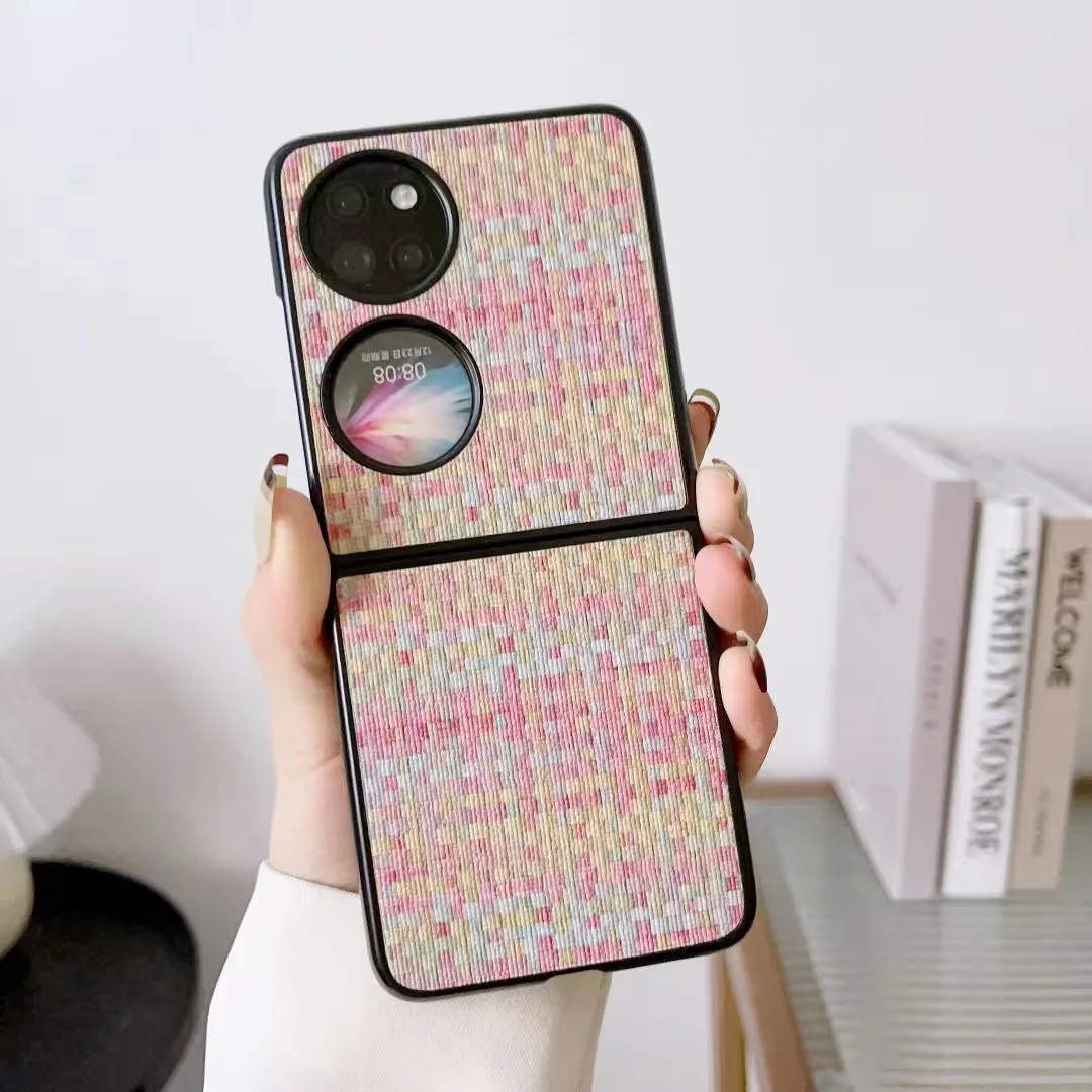 Fold Cover For Huawei P50 Pocket Fashion Color Circular Pendant Phone Case Woven Pattern Leather Cases for Huawei P50Pocket Etui