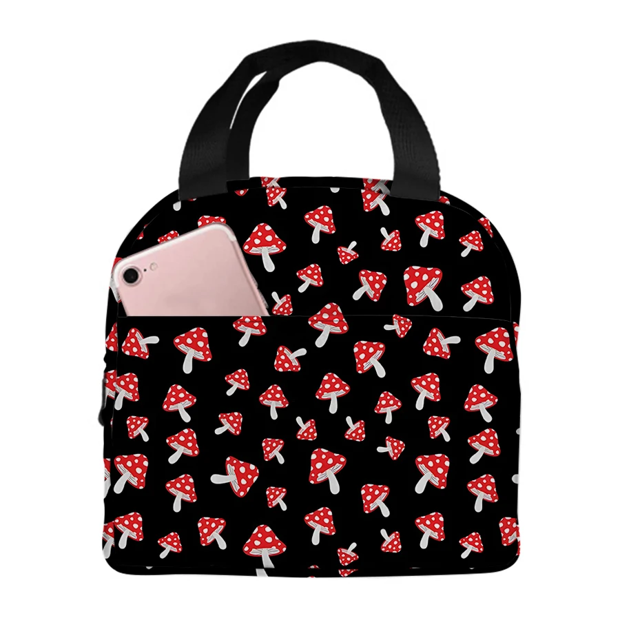Mushroom Pattern Small Handheld Eco-friendly Lunch Bag Best Gift for Boys Girls 2D Flat Cartoon School Bento Bag for Outdoor