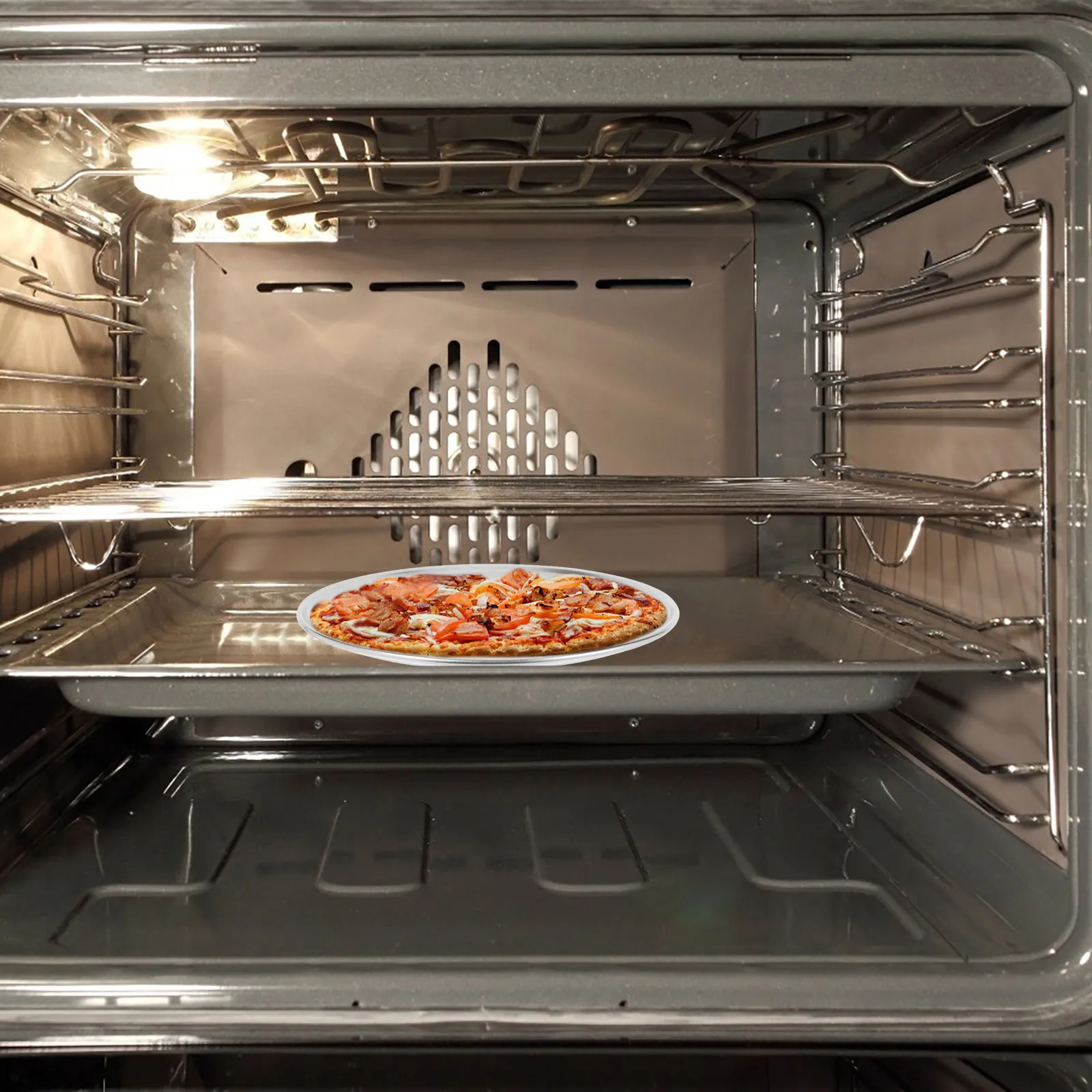 

Round Pizza Pan Carbon Steel Non-Stick Baking Tray for Fast Even Heating Household Use Easy Clean Perforated Design