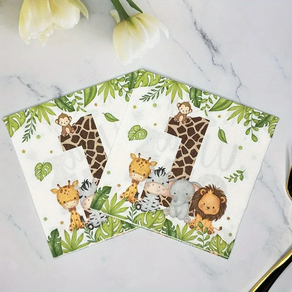 20Pcs/Bag Jungle Animal Wild ONE Letter Napkins Wedding Kids Birthday Baby Shower Party Paper Tissues Camping Hotel Table Napkin