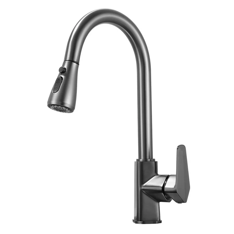 Nordic all-copper kitchen gun gray pull-out faucet telescopic washbasin sink sink single-hole faucet