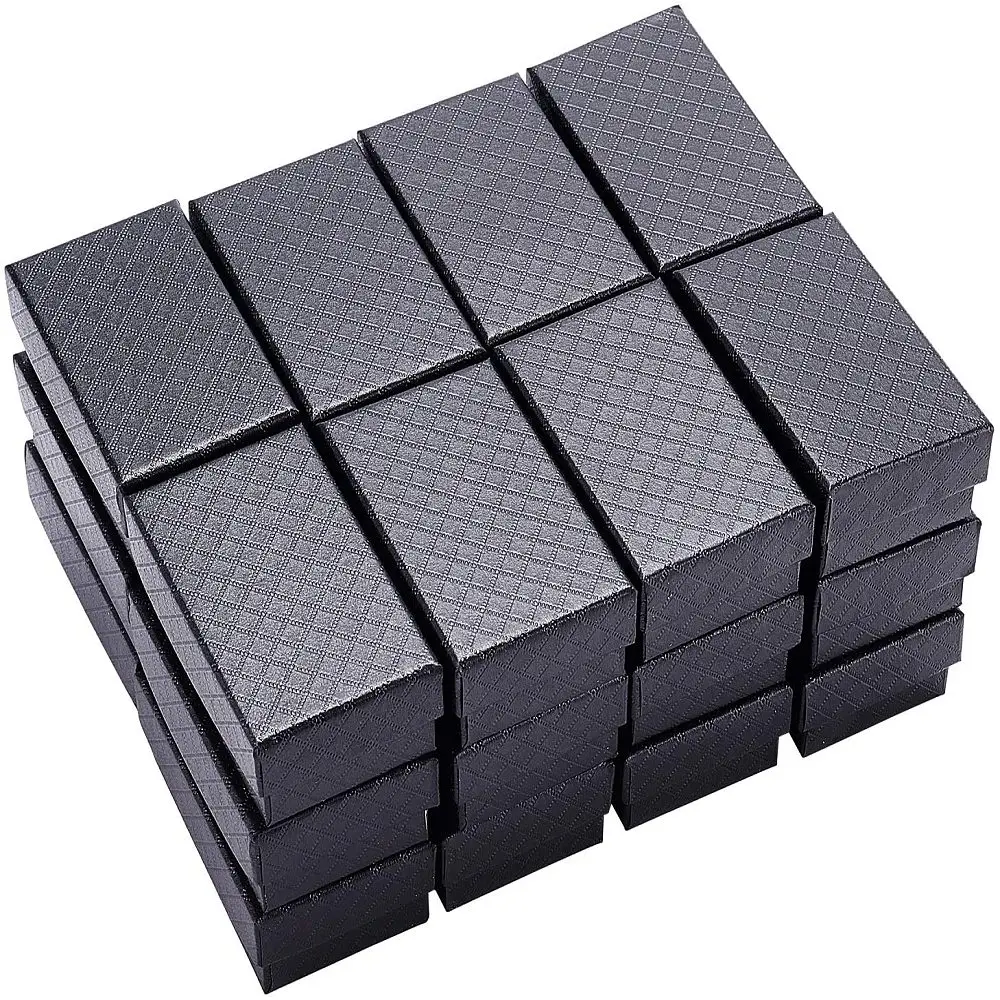 24 แพ็ครูปแบบเพชรกระดาษแข็งกล่องเครื่องประดับ 8x5x3 ซม.รูปสี่เหลี่ยมผืนผ้าแหวนต่างหูสร้อยคอของขวัญกล่องฟองน้ํา