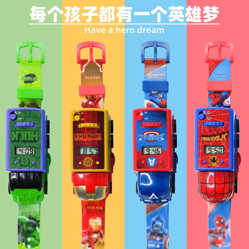 Spiderman iron Man Hulk Marvel orologio da proiezione 3D per bambini Car styling LED Electronics orologio giocattolo per bambini orologio giocattolo