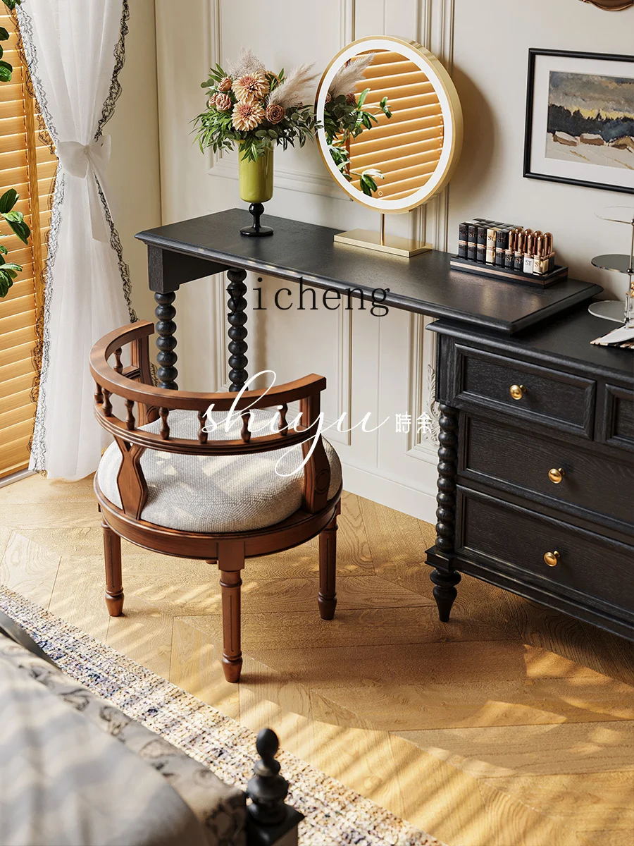 

FY1 Vanity Stool Fabric Small American Style Backrest Soft Cushion Vintage Makeup Stool