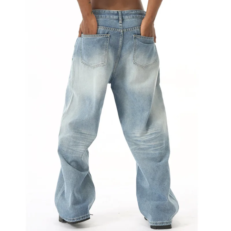 تصميم بنمط هونج كونج الجديد للرجال من فور سيزونز بتصميم كلاسيكي مصقول باللون الأبيض المغسول، جينز كاجوال فضفاض مستقيم الساق #3