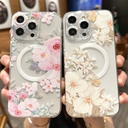 Clear Flower with Magsafe Magnetic Transparent Phone Case For iPhone 17 Air 16 15 13 12 Pro Max 14 Plus Wireless Charge Cover