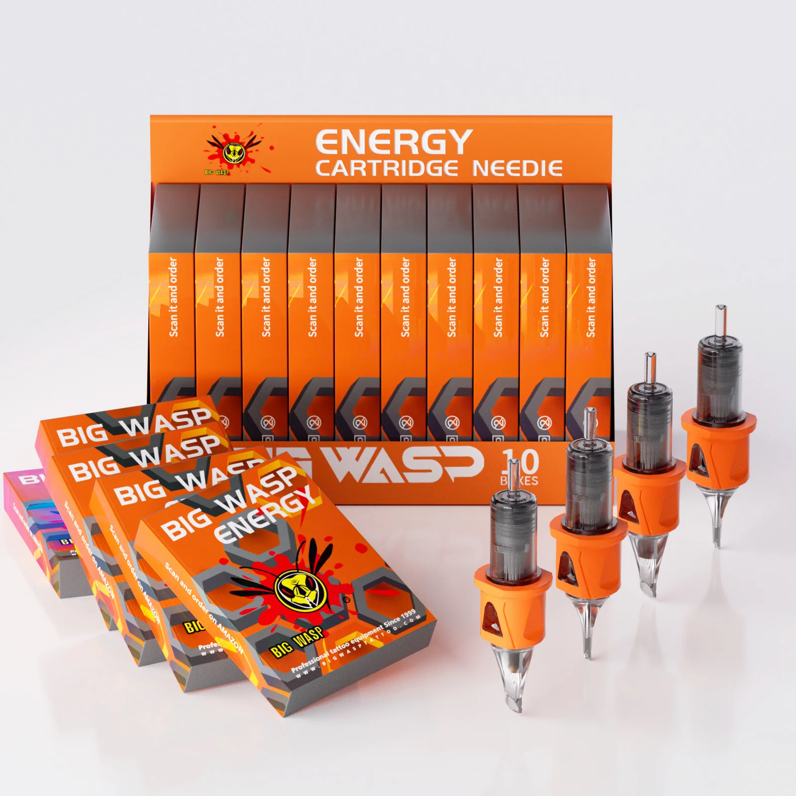 BIGWASP 10Boxs(5PCS) Mixed Orange Disposable Cartridge Tattoo Needle Professional Sterilized Safety Cartridge Needle RL/RS/RM/M1