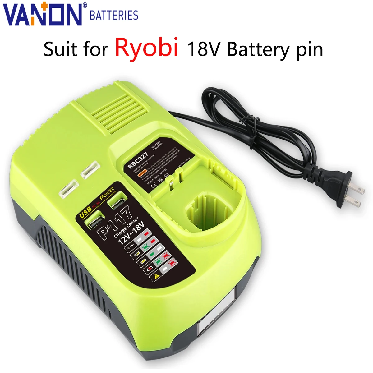 

Зарядное устройство VANON 18 В P117B MAX, замена для Ryobi P102 P104 P105 P106 P108, штифт для инструмента